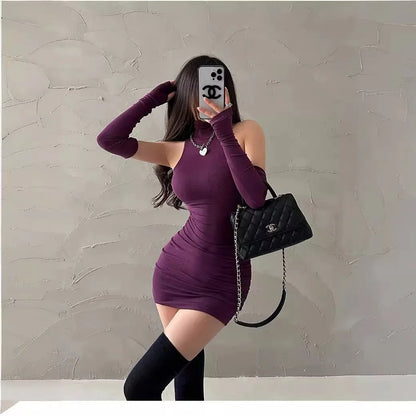 Women's Spice Girls Sweet Spice Mini Dress Sleeveless Pleated Slim Dress Pure Lust Wind Neck Wrap Hip Skirt Tight Tank Dresses