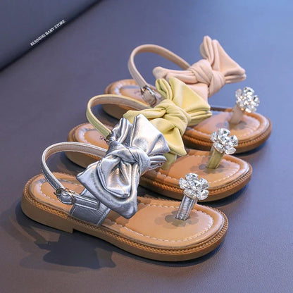 Sparkly Rhinestone Flip Flop for Girls Back Strape Children Slingbacks Shoes Nice Wedding Party Shoes with Large Bow-knot I05302