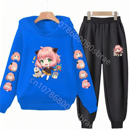 Children's Suit Hoodies Top+Bottom Girls pink Boy black Age 3-12 Coat Casual Toddler Sweatshirt  Anime Spy X Family Clothing
