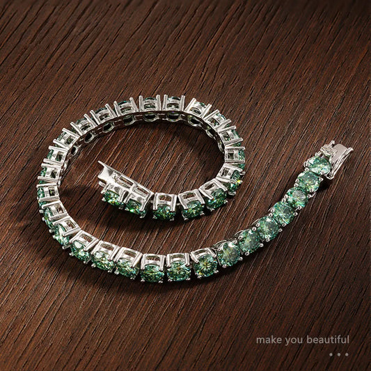 Bracelets de tennis en moissanite verte originale D VVS pour femmes et hommes, diamant de laboratoire avec bijoux de mariage GRA, bracelet en argent 925