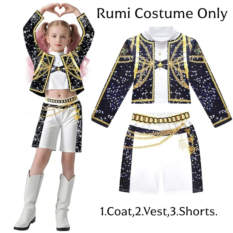 3Pcs Kpop Costume Rumi Singer Dance Dress 3D Print Girls Halloween Christmas Costumes Cosplay Fancy Stage Performance Outfits