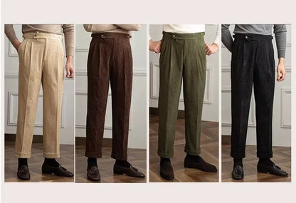 Classics Italian Naples Style Men's Suit Corduroy Pants Men High Waist Straight Work Formal British Business Brand Trousers Male