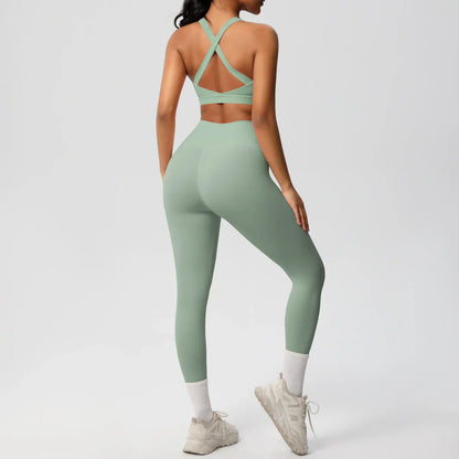 Women 2pcs Patchwork Sport Yoga Suit Training Sleeveless Sport Gym Tops  Tummy Control Slimming Booty Leggings Yoga Suit Sports