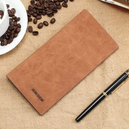 Long Men's Wallet, Thin Vintage Frosted Soft Leather Billfold, Men's Personalized Fashion Student Ticket Holder Moneybag 2025
