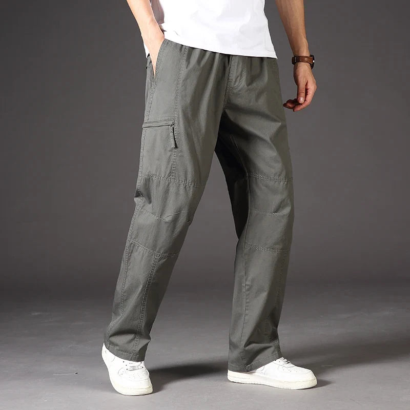 High Quality Men's Trousers Cargo Pants Zipper Pockets Elastic Waist with Banding Casual Sports Hiking Training Dungarees
