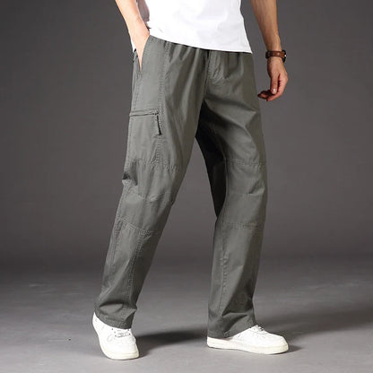 High Quality Men's Trousers Cargo Pants Zipper Pockets Elastic Waist with Banding Casual Sports Hiking Training Dungarees