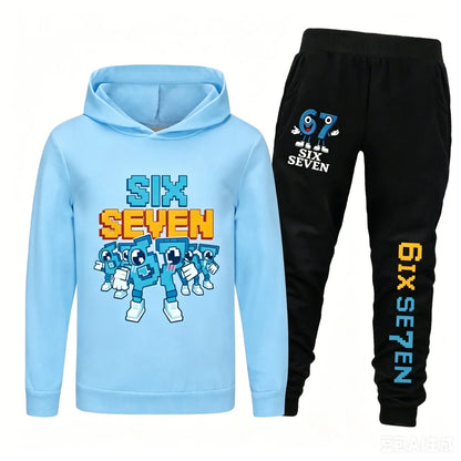 Spring Autumn Six Seven 67 Print Children Hoodies Set Kids Fashion Sportsuit Boys Long Sleeves Pants Suit 2 Piece Trouser Set