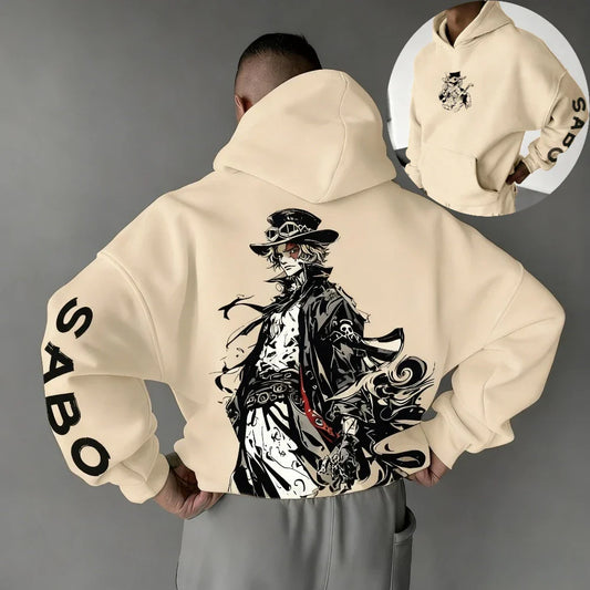 One Piece Men's Hoodie Sweatshirt Sabo Japanese Anime Spring Autumn and Winter Boys Harajuku Long-sleeved Parent-child Outfit