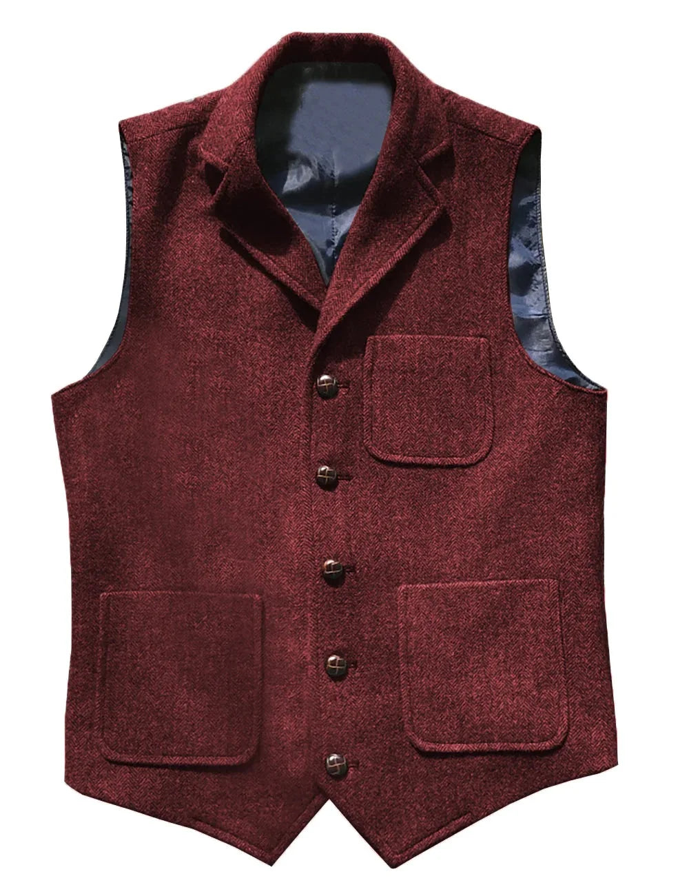 Men Vest Brown With Lapel Pocket Single Button Waistcoat For Wedding Birthday Formal Business Casual Banquet Work Men Suit