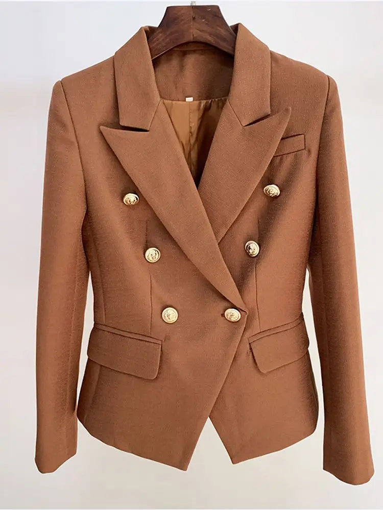 HIGH STREET 2026 Classic Baroque Designer Jacket Women's Metal Lion Buttons Double Breasted Textured Blazer Mint Green