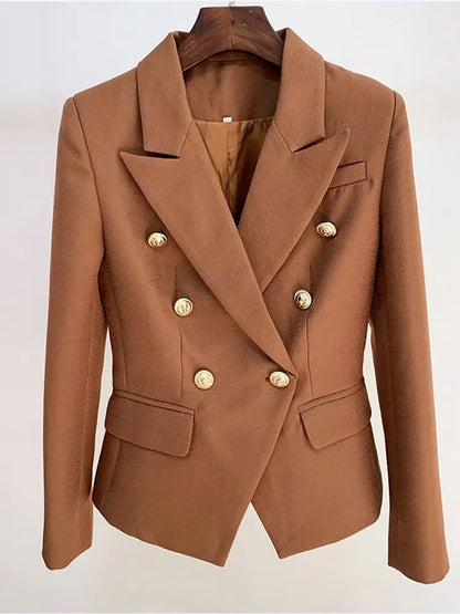 HIGH STREET 2026 Classic Baroque Designer Jacket Women's Metal Lion Buttons Double Breasted Textured Blazer Mint Green