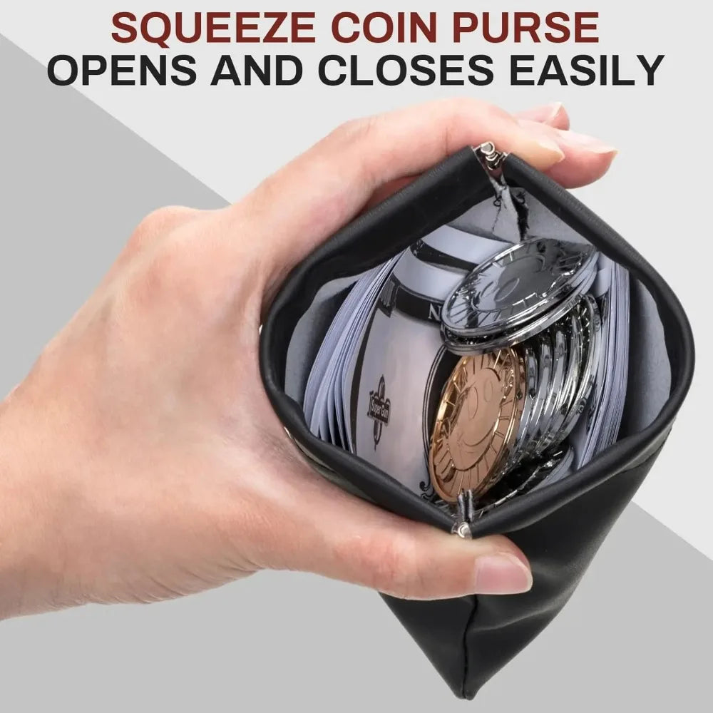Black/Brown PU Leather Self-Closing Coin Purse No Zipper Mini Pouch Multifunctional Storage Bag for Coin Key Earbud Men Women