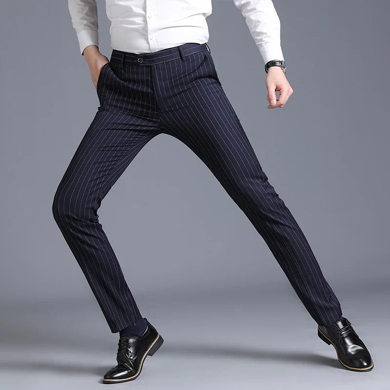 2026 Spring New Men's White Striped Suit Pants, Business Casual Trousers, Asian Size M-5XL 6XL Wedding Party Pantalones Hombre