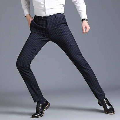 2026 Spring New Men's White Striped Suit Pants, Business Casual Trousers, Asian Size M-5XL 6XL Wedding Party Pantalones Hombre