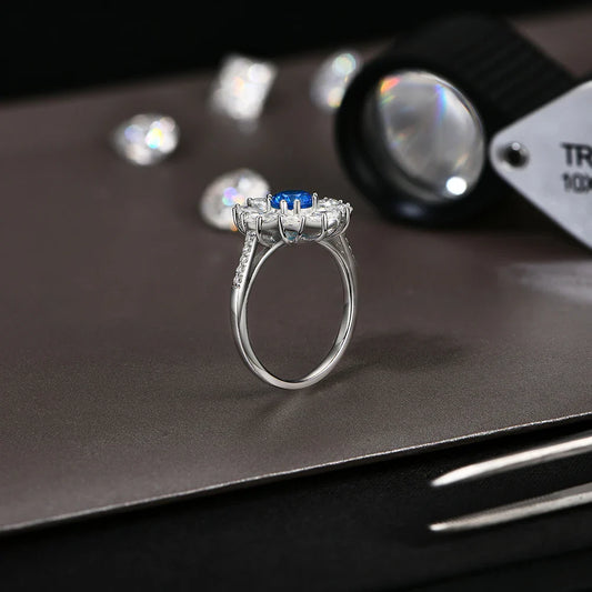 Bagues en moissanite taille poire VVS1 D 2024 Zircon bleu de laboratoire pour femmes Bagues en argent sterling S925 Fleur bijoux cadeau d'anniversaire pour soirée