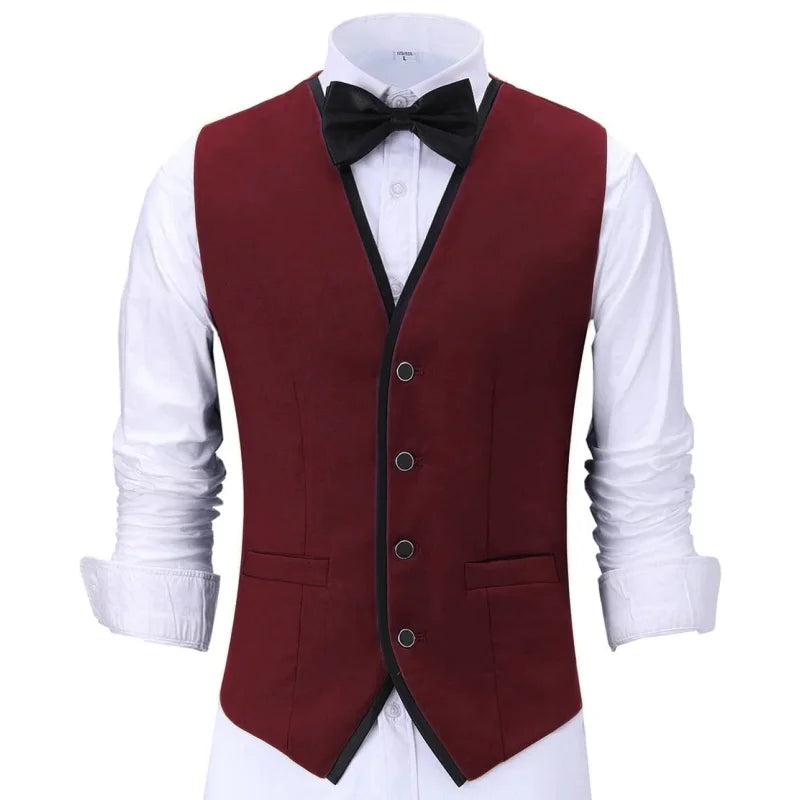 Men Vest Purple With Black Side Single Button Waistcoat For Wedding Banquet Birthday Business Casual Work Set Men Suit Vest