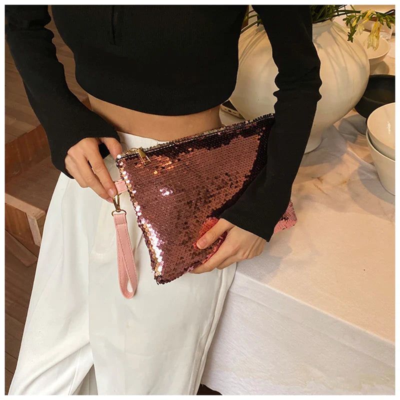 Fashion Women's Sequined Bling Handbag And Purse Small Wedding Party Evening Bag Lady Wristlet Clutch Bag Female Envelope Bag
