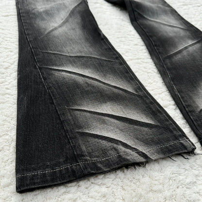 Y2K Distressed Flare Jeans Gothic Men Double Waist Lace Up Denim Pants Retro Washed Scratches Streetwear Unisex Bootcut Jeans