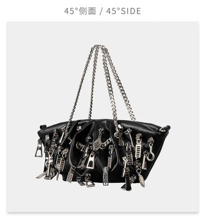 Punk Style Ruched Dumpling Armpit Bag 2025 Multi Zipper Head Decoration Women's Shoulder Bags Spicy Girl Y2K Handbags