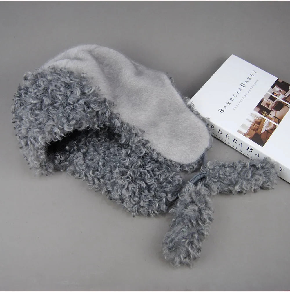 Real Fur Wool Hat Unisex New Winter Warm Bomber Russian Ushanka Hats With Ear Flaps Cow Leather Thick Snow Earflaps Baseball Cap