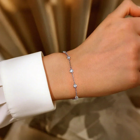 Bracelet maillons en moissanite et diamant D de 0,1 carat et 3 mm pour femme, plaqué argent 925 et or 18 carats, chaîne réglable de 15 à 20 cm