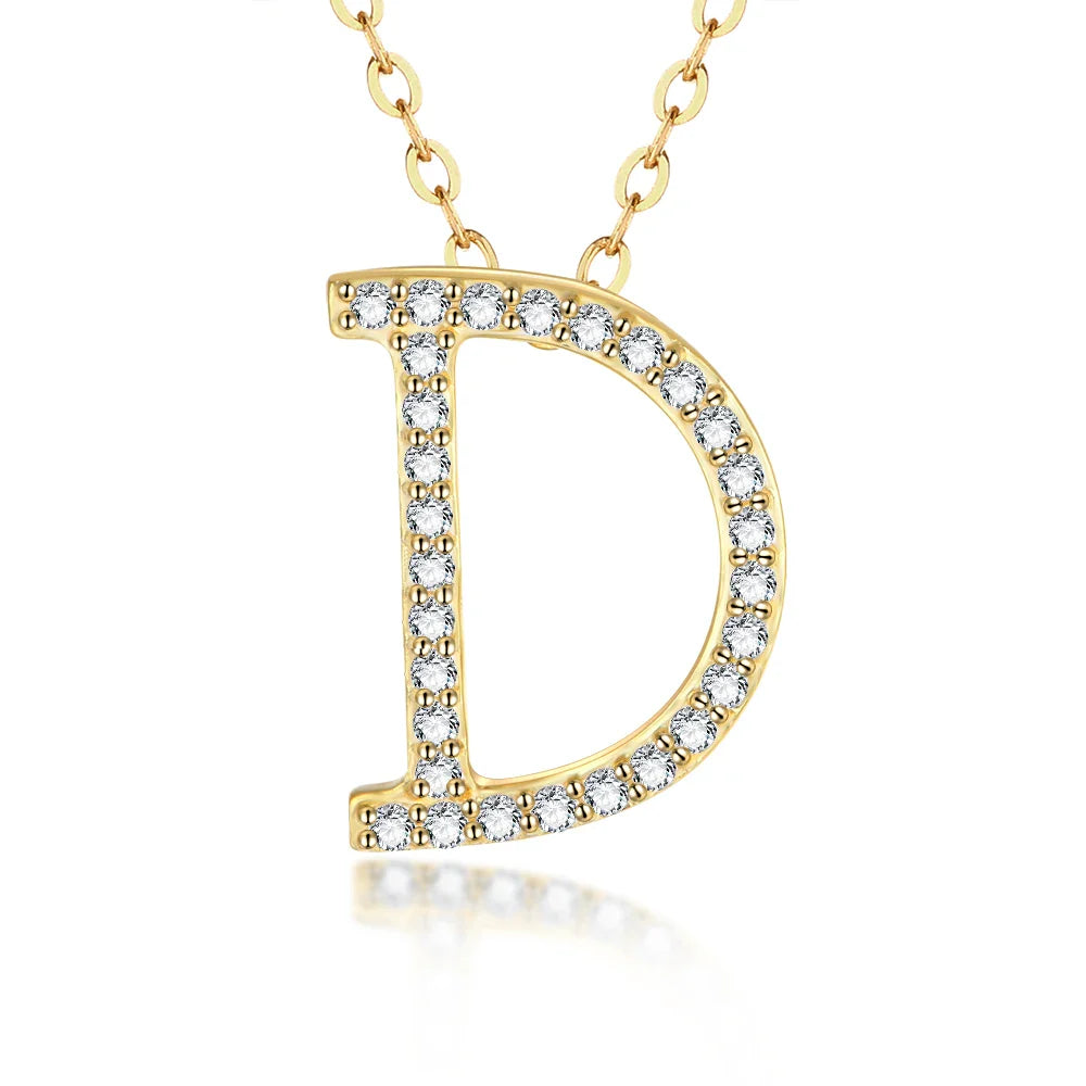 Fashion Solid 925 Sterling Silver Moissanite Initial 26 Letter Charms Pendant For Women Necklace Jewelry Accessories With Chains