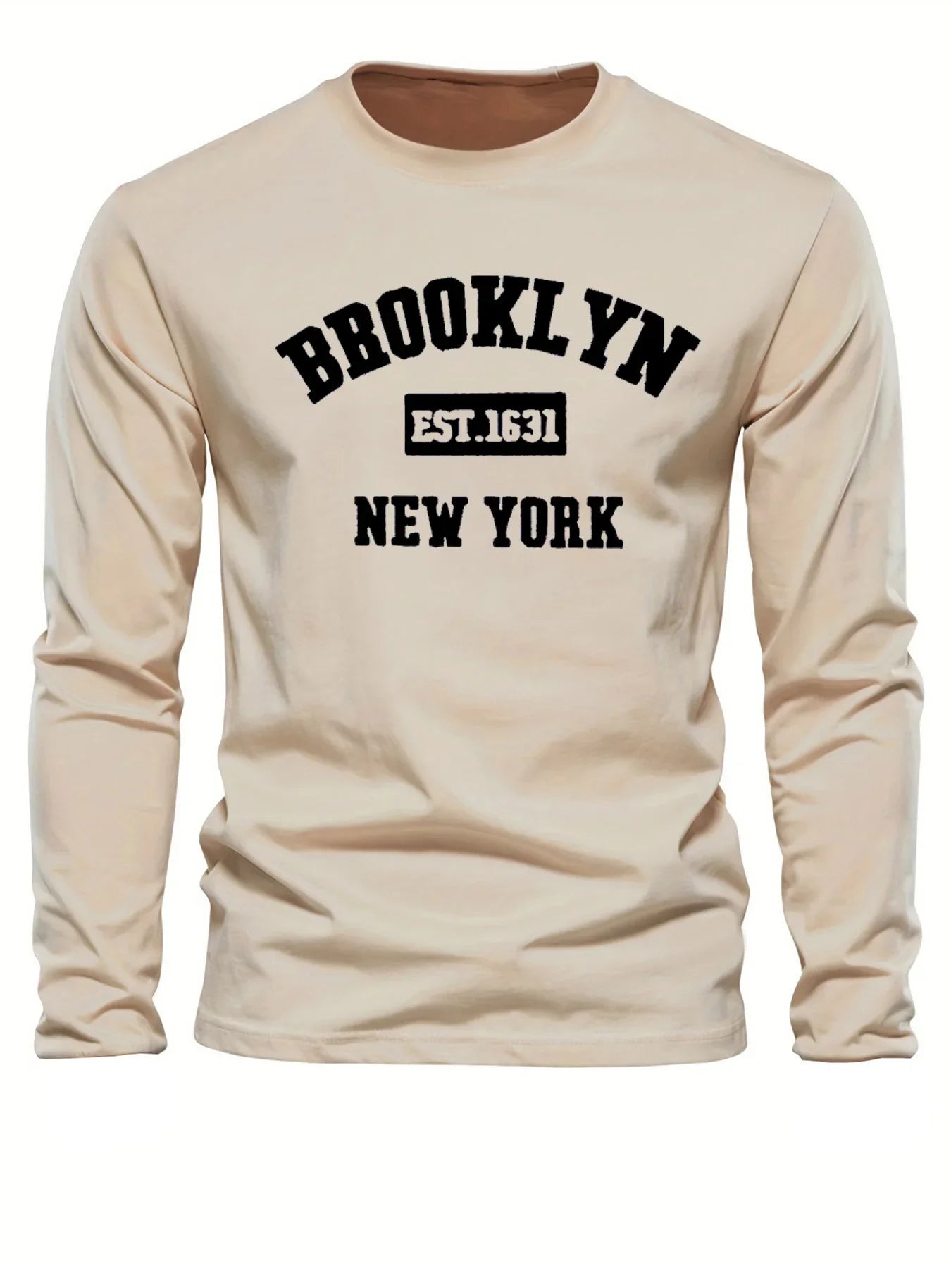 Men's 100% cotton loose fit sports casual Brooklyn New York letter printed round neck long sleeved T-shirt top