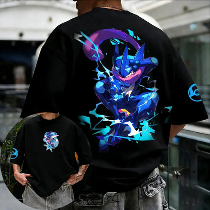 Oversized Cosplay Costumes Pokémon Lucario Unisex 2026 Summer Harajuku Anime Print Y2K Hip-hop Casual Pure Cotton T-shirt