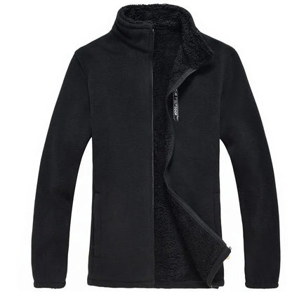 Men's Fleece Zip Up Outerwear Zipper Fleece-lined Stand Collar Thickened Outdoor Jacket Windproof Polar Fleece Coldproof Jackets