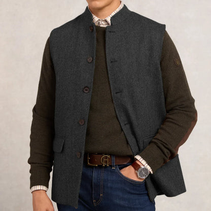 Men Vest Brown Herringbone Height Neck Single Button Waistcoat For Wedding Party Business Work Office Daily Casual Men Suit Vest