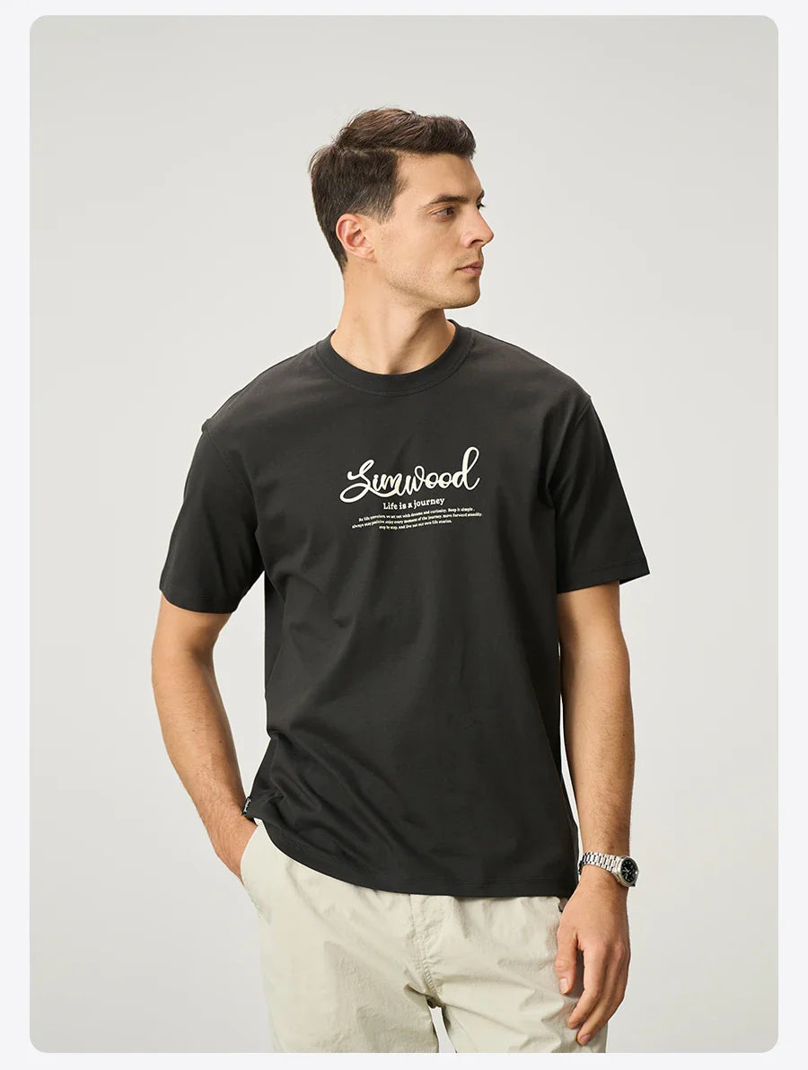 2026 Summer New Oversize 230gsm Sorona Cool Feeling Fabric Men Fashion Letter Print Tops High Quality Tees
