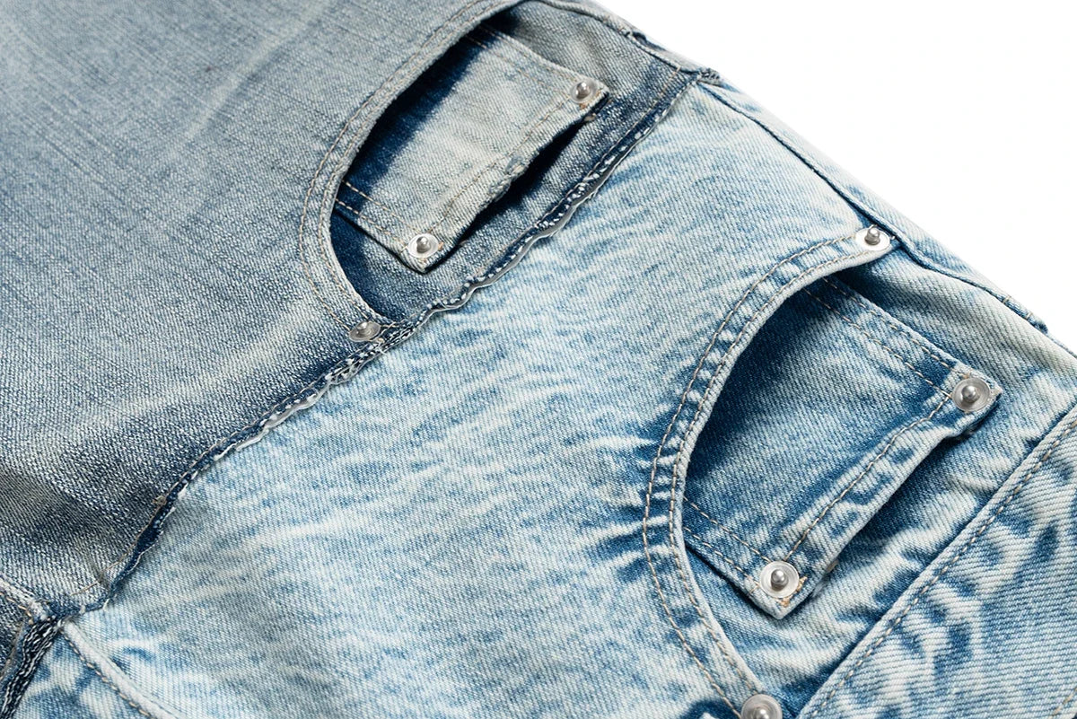 Double-layer Double Waist Patchwork Baggy Jeans for Men and Women Straight Casual Loose Denim Trousers Oversized