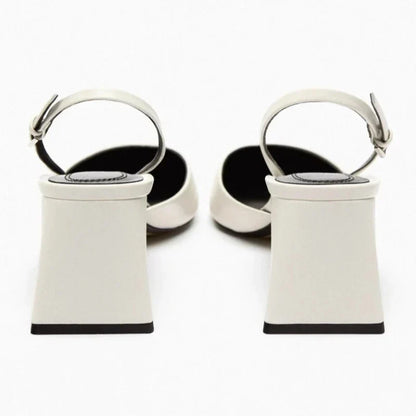 Sexy White Pointed Toe Chunky Heel Pumps Women Luxury Back Strap Buckle Designer Shoe Elegant Commuting Office Shoe Talons Femme