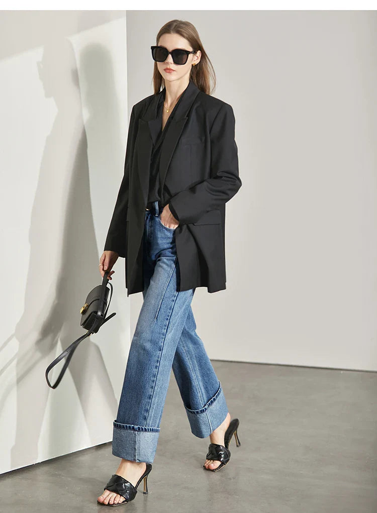 Minimalism Women Jeans 2025 Autumn Vintage Denim Pants Loose Wide Leg Pants Woman Casual Pants Female Trousers 12551002