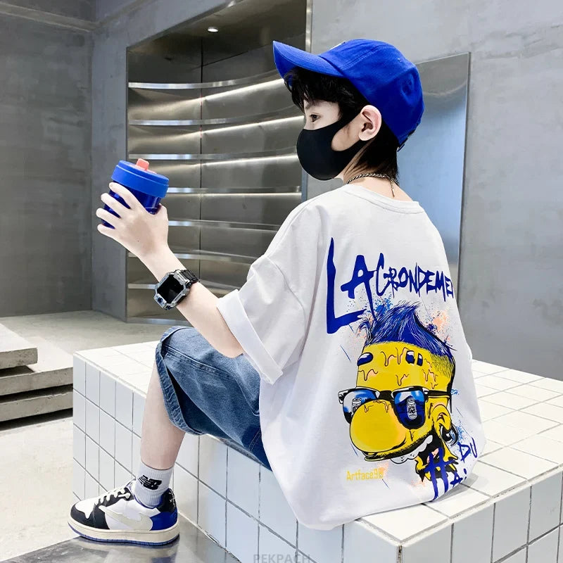 Boys New Summer Clothing Set Kids Short Sleeve T-shirt + Denim Shorts 2pc Sports Outfits for Kids Child Casual Cartoon Tracksuit