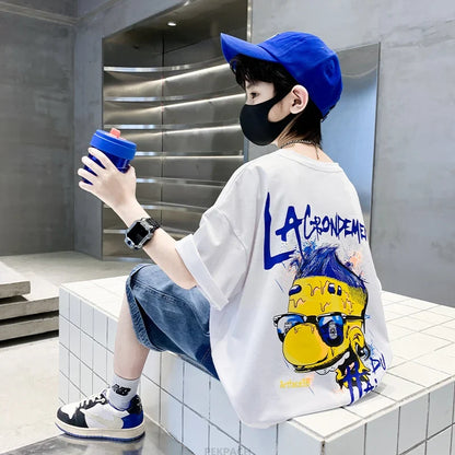 Boys New Summer Clothing Set Kids Short Sleeve T-shirt + Denim Shorts 2pc Sports Outfits for Kids Child Casual Cartoon Tracksuit