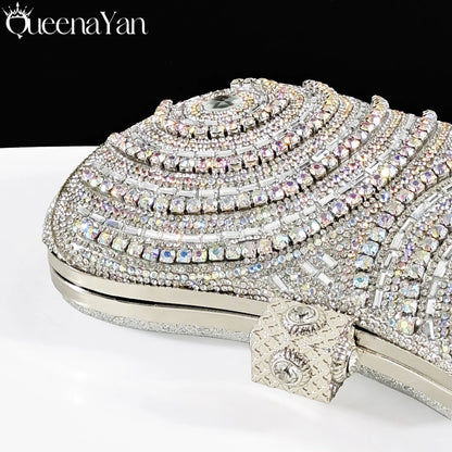 Nigerian Heel Party for Women Silver Color Shoes and Bag Set Rhinestone Handbag Italian Design Wedding INS 2025