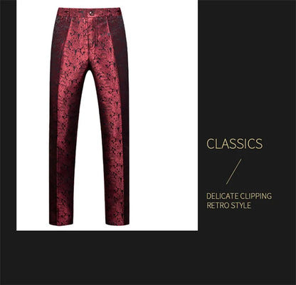 New Men Luxury Jacquard Suit Pants Fashion Wedding Party Groom Dress Trouser