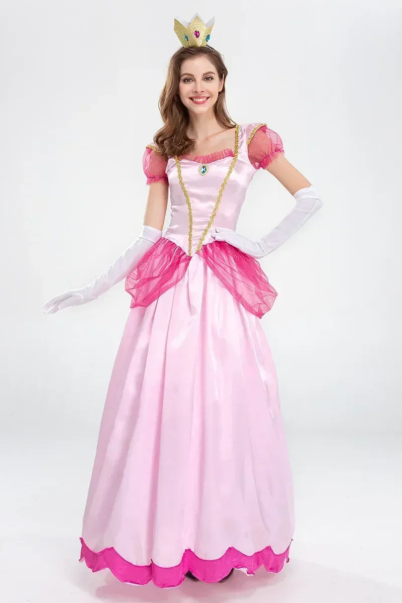 Adult Princess Peach Costume Women Cosplay Party Halloween Masquerade Dress Up Clothing for Women Pink Fancy Dress