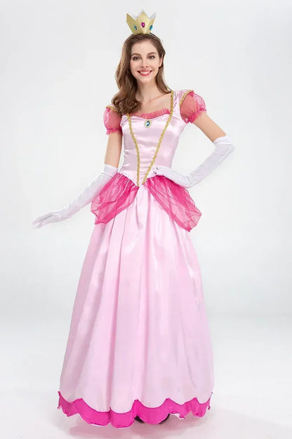 Adult Princess Peach Costume Women Cosplay Party Halloween Masquerade Dress Up Clothing for Women Pink Fancy Dress