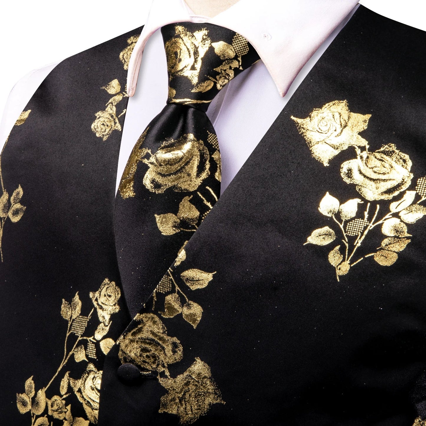 Formal Rose Pattern Paisley Plain Solid Mens Vest Party Wedding Waistcoat Pocket Square Tie  Hankie Suit Set