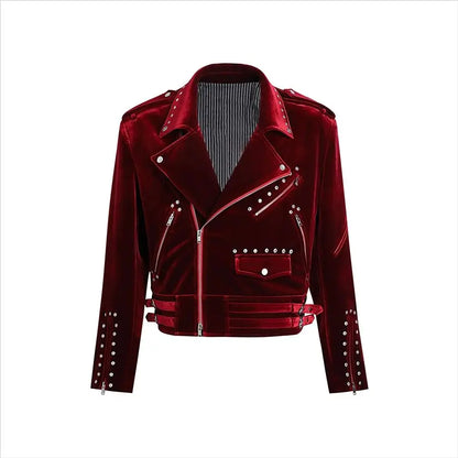 Spring Autumn Cool Short Soft Velvet Moto & Biker Jacket Men Zipper Elegant Chic Stylish Luxury Designer Emo Clothes