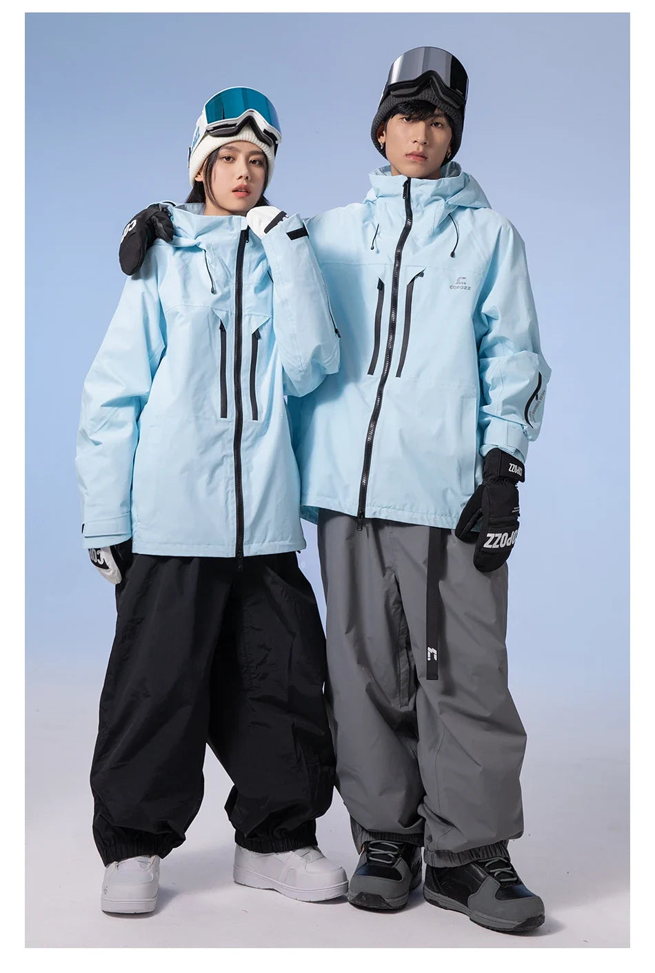 Thicken 3L Ski Jacket Men Women Windproof Waterproof Winter Ski Coat Ski Wear Solid Color Hooded Warm Snowboard Ski Suit