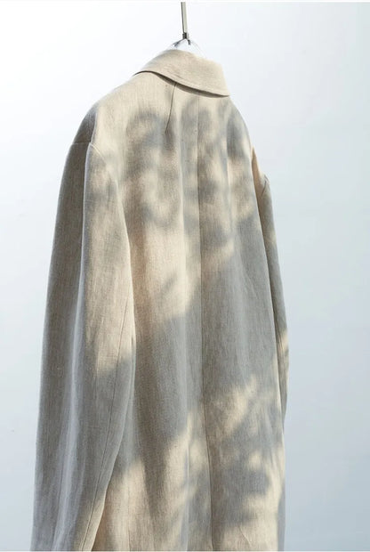 Natural Raindrop Linen Oversize Suit Jacket Women's Boyfriend Style Casual Blazer Loose Shape Top（No Shoulder Pads）