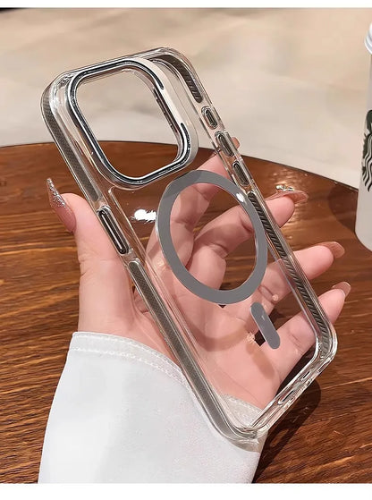 Luxury Lens Holder Shockproof Magnetic Case For iPhone 16 15 14 Plus 13 12 17 Pro Max 17Air 16e Magsafe Fashion Clear Cover