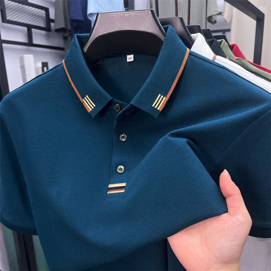 Luxury Design Men's Polo Shirt Lapel Short Sleeve T-Shirt Summer New Solid Color Simple Fashion Casual Business Office Menswear