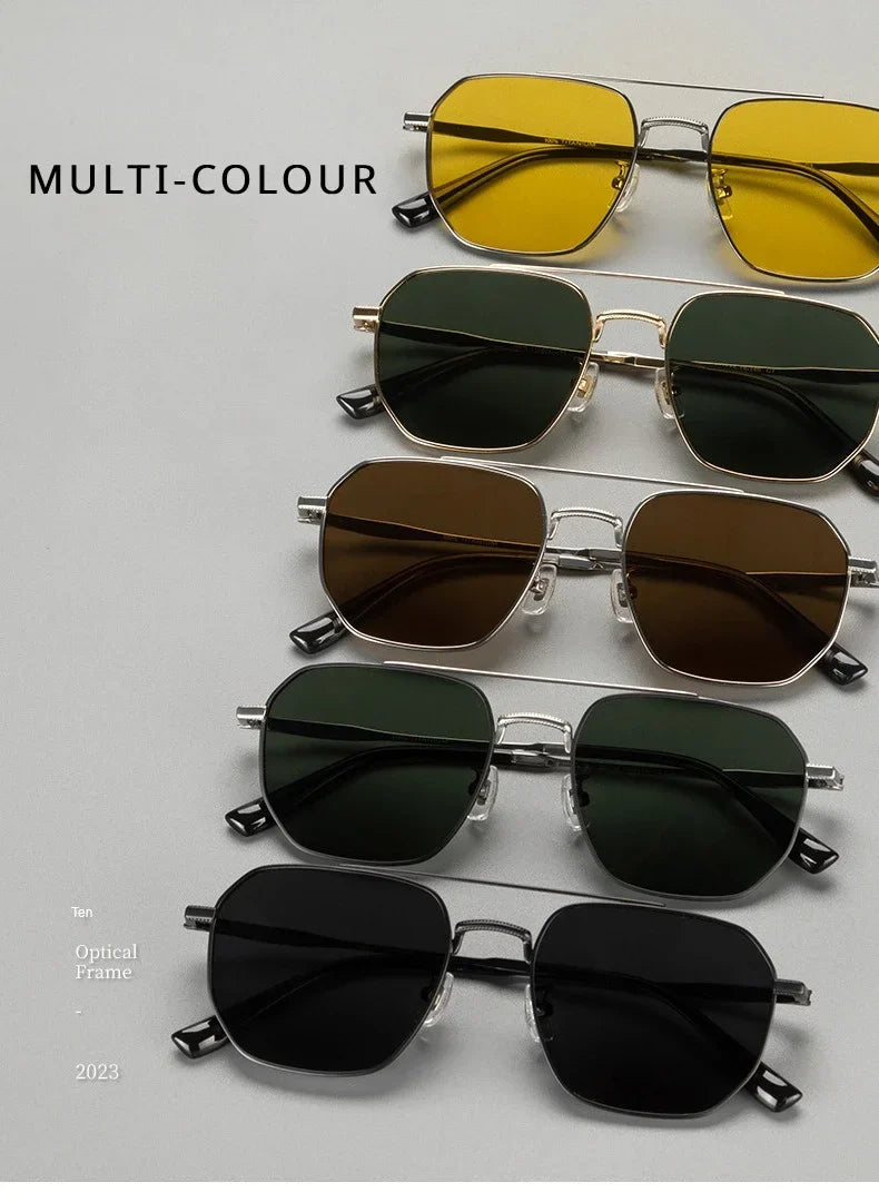 Top Quality Pure Titanium Pilot Polarized Sunglasses Men Outdoor Driving Night Vision Shades Anti-Glare Fishing UV400