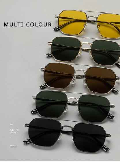 Top Quality Pure Titanium Pilot Polarized Sunglasses Men Outdoor Driving Night Vision Shades Anti-Glare Fishing UV400