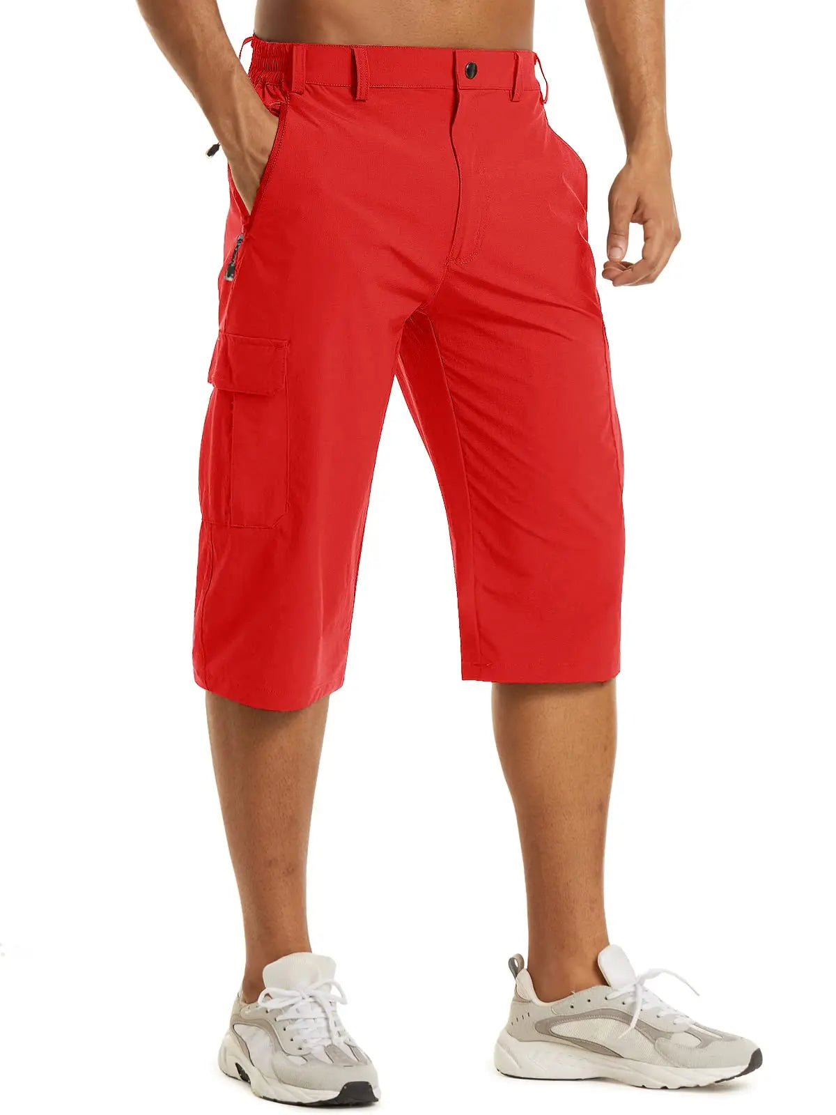 Below Knee Length 3/4 Long Shorts Men's Outdoor Capri Pants Multi Pocket Summer Twill Work Cargo Pants Man
