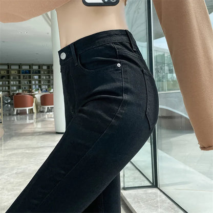 Women Stretch Jeans Lady Slim Skinny Pencil Jeans High Waist Vintage Pants Girls Leggings Straight Leg Korea Fashion Trousers